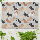 コッカースパニエル犬ドッグズボーンズ&ポーズグレー キッチンタオル (折り畳み)