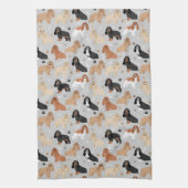コッカースパニエル犬ドッグズボーンズ&ポーズグレー キッチンタオル (縦)