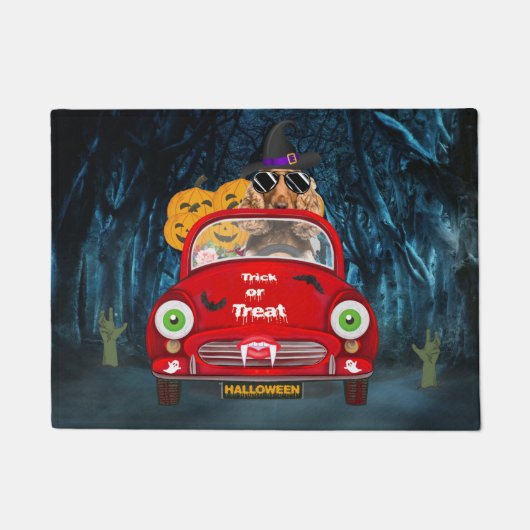 コッカースパニエル犬ドッグドライビングカーホラーハロウィーン ドアマット (正面)