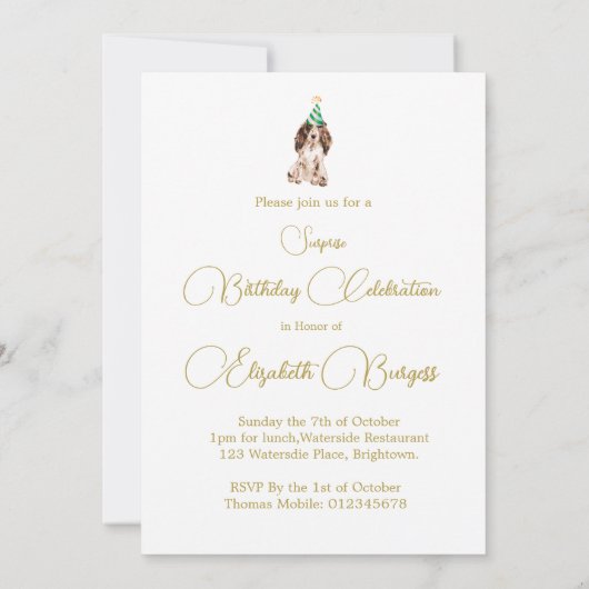 コッカースパニエル犬ドッグハッピーバースデーパーティの招待状 (裏面)