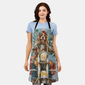 コッカースパニエル犬ドッグライディングオートバイクリスマス エプロン (着用した状態)