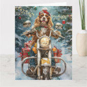 コッカースパニエル犬ドッグライディングオートバイクリスマス カード (正面)