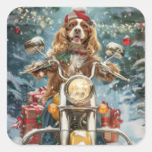 コッカースパニエル犬ドッグライディングオートバイクリスマス スクエアシール (正面)