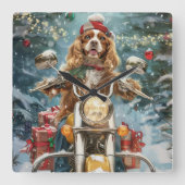 コッカースパニエル犬ドッグライディングオートバイクリスマス スクエア壁時計 (正面)