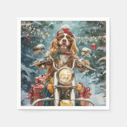 コッカースパニエル犬ドッグライディングオートバイクリスマス スタンダードカクテルナプキン (正面)