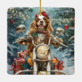 コッカースパニエル犬ドッグライディングオートバイクリスマス セラミックオーナメント (裏面)