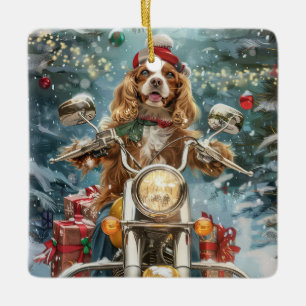 コッカースパニエル犬ドッグライディングオートバイクリスマス セラミックオーナメント
