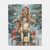コッカースパニエル犬ドッグライディングオートバイクリスマス フリースブランケット (正面)