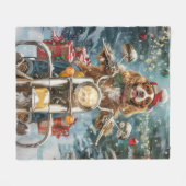 コッカースパニエル犬ドッグライディングオートバイクリスマス フリースブランケット (正面(横))