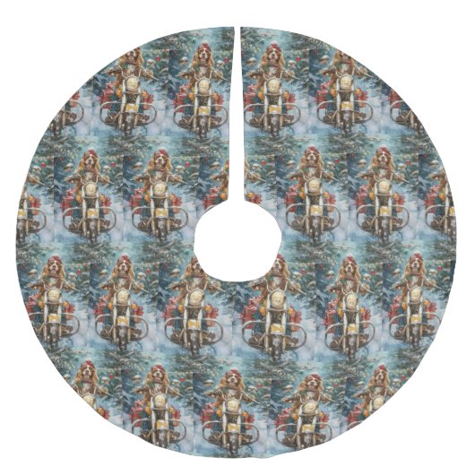 コッカースパニエル犬ドッグライディングオートバイクリスマス ブラッシュドポリエステルツリースカート (正面)