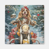コッカースパニエル犬ドッグライディングオートバイクリスマス マグネット (正面)