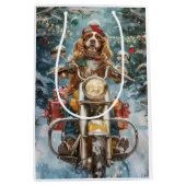 コッカースパニエル犬ドッグライディングオートバイクリスマス ミディアムペーパーバッグ (正面)