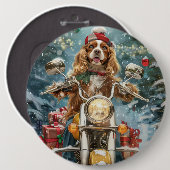 コッカースパニエル犬ドッグライディングオートバイクリスマス 缶バッジ (正面&裏面)