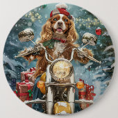 コッカースパニエル犬ドッグライディングオートバイクリスマス 缶バッジ (正面)