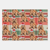 コッカースパニエル犬ドッグレッドとグリーンプレイドクリスマス ラッピングペーパーシート (正面2)