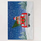 コッカースパニエル犬ドッグ雪のクリスマスに車を運転 ジグソーパズル (縦)