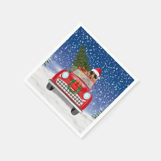 コッカースパニエル犬ドッグ雪のクリスマスに車を運転 スタンダードカクテルナプキン (角)