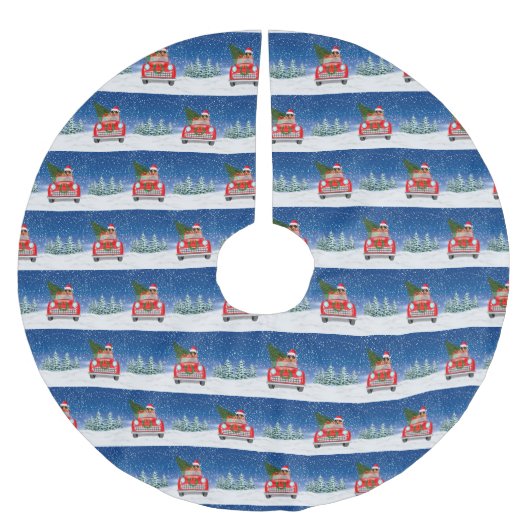 コッカースパニエル犬ドッグ雪のクリスマスに車を運転 ブラッシュドポリエステルツリースカート (正面)