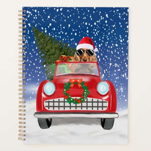 コッカースパニエル犬ドッグ雪のクリスマスに車を運転 プランナー手帳 (正面)