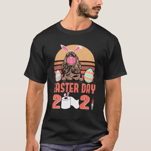 コッカースパニエル犬ドッグ顔マスクバニー卵イースターデー Tシャツ (正面)