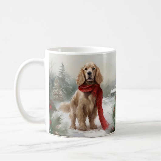 コッカースパニエル犬ドッグin雪のクリスマス コーヒーマグカップ (左)
