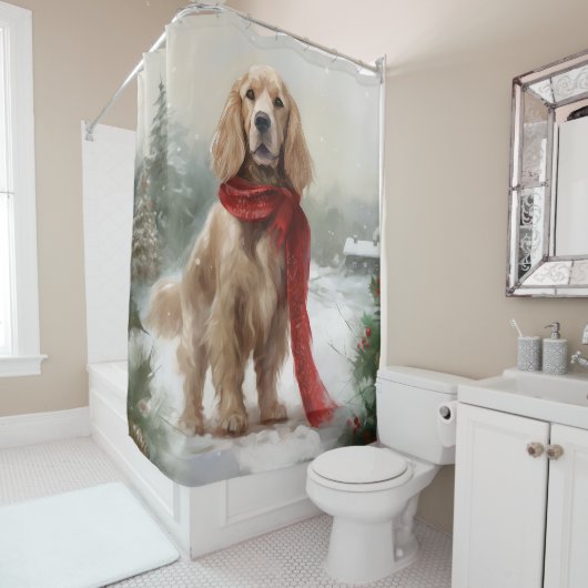コッカースパニエル犬ドッグin雪のクリスマス シャワーカーテン (インサイチュ)