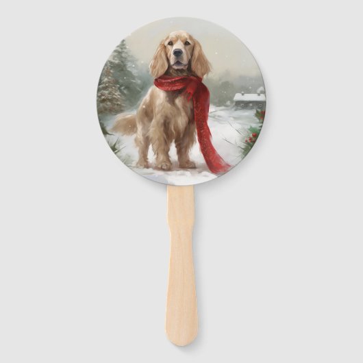 コッカースパニエル犬ドッグin雪のクリスマス ハンドファン (正面)