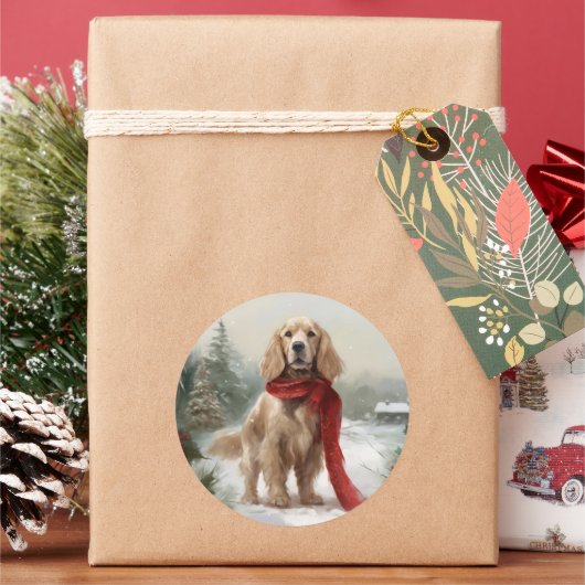 コッカースパニエル犬ドッグin雪のクリスマス ラウンドシール (クリスマス)