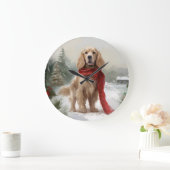 コッカースパニエル犬ドッグin雪のクリスマス ラージ壁時計 (ホーム)
