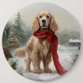 コッカースパニエル犬ドッグin雪のクリスマス 缶バッジ (正面)