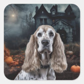 コッカースパニエル犬ハロウィンホラー スクエアシール (正面)