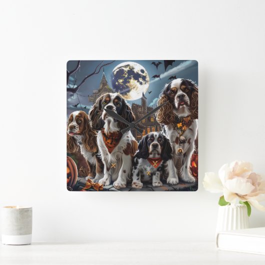 コッカースパニエル犬ハロウィン不気味 スクエア壁時計