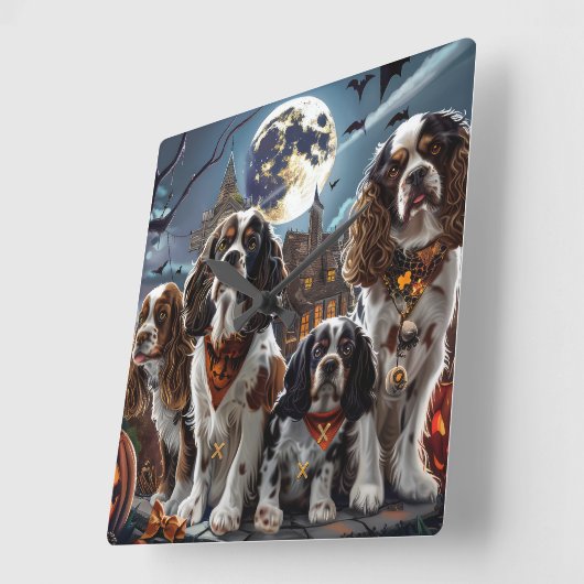 コッカースパニエル犬ハロウィン不気味 スクエア壁時計 (傾斜)