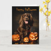 コッカースパニエル犬ハロウィーン カード (黄色い花)