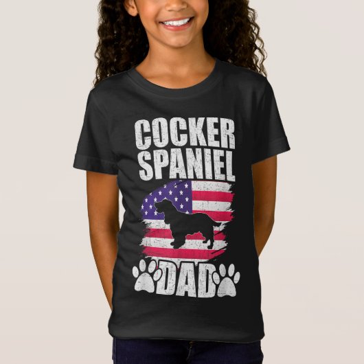 コッカースパニエル犬パパドッグラバーアメリカン米国国旗 Tシャツ (正面)