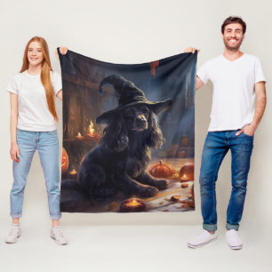 コッカースパニエル犬パンプキンスハロウィンホラー フリースブランケット