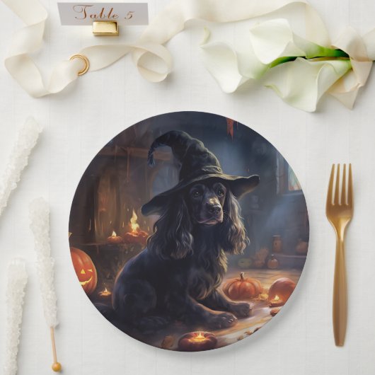 コッカースパニエル犬パンプキンスハロウィンホラー ペーパープレート (ウェディング)