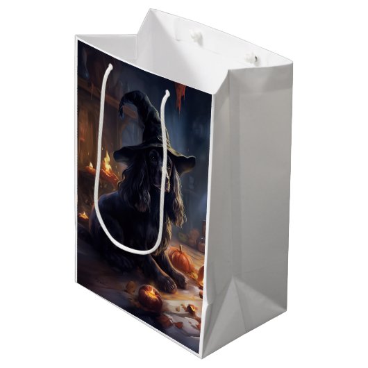 コッカースパニエル犬パンプキンスハロウィンホラー ミディアムペーパーバッグ (正面アングル)