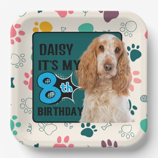 コッカースパニエル犬パーソナライズされた8th birthday party ペーパープレート (正面)