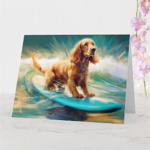 コッカースパニエル犬ビーチ絵画サーフィン カード