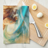 コッカースパニエル犬ビーチ絵画サーフィン キッチンタオル (四つ折り)