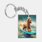 コッカースパニエル犬ビーチ絵画サーフィン キーホルダー (正面左)