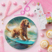 コッカースパニエル犬ビーチ絵画サーフィン ペーパープレート (パーティー)