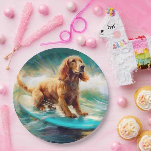 コッカースパニエル犬ビーチ絵画サーフィン ペーパープレート (パーティー)