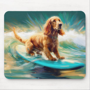 コッカースパニエル犬ビーチ絵画サーフィン マウスパッド