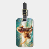 コッカースパニエル犬ビーチ絵画サーフィン ラゲッジタグ (正面縦)