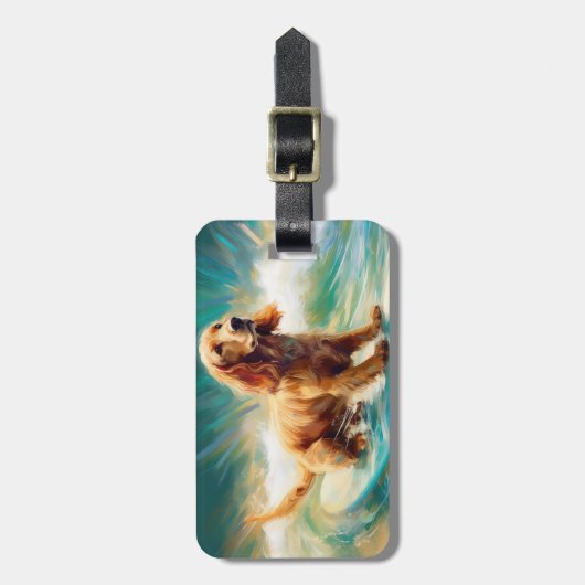 コッカースパニエル犬ビーチ絵画サーフィン ラゲッジタグ (正面縦)