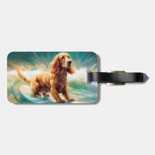 コッカースパニエル犬ビーチ絵画サーフィン ラゲッジタグ (裏面横)