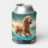コッカースパニエル犬ビーチ絵画サーフィン 缶クーラー (缶正面)