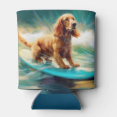 コッカースパニエル犬ビーチ絵画サーフィン 缶クーラー (裏面)